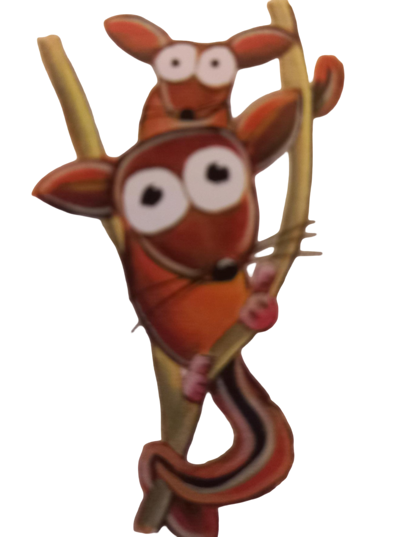 cartoon image of two red possums